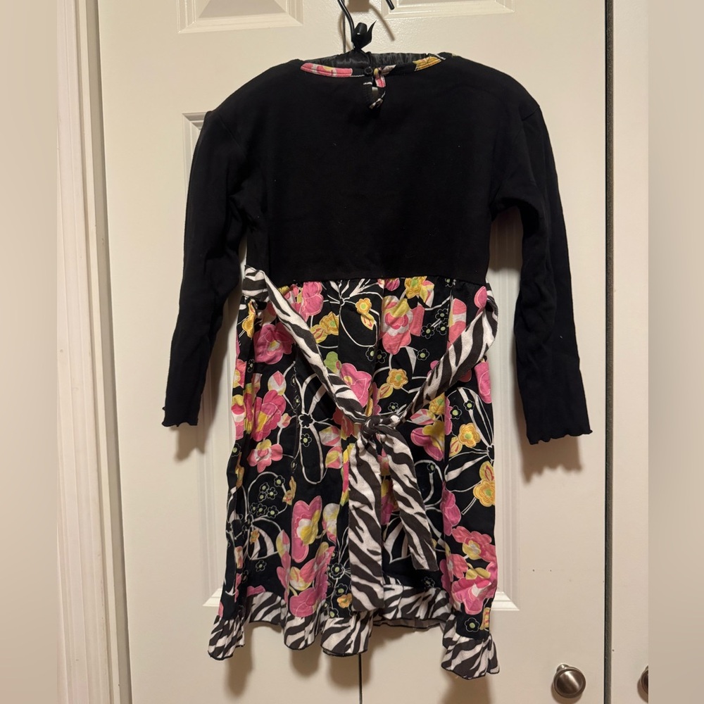 Ann Loren Girls Black Floral Ruffle Shirt & Leggings Set Zebra Ribbon - Picture 4 of 5